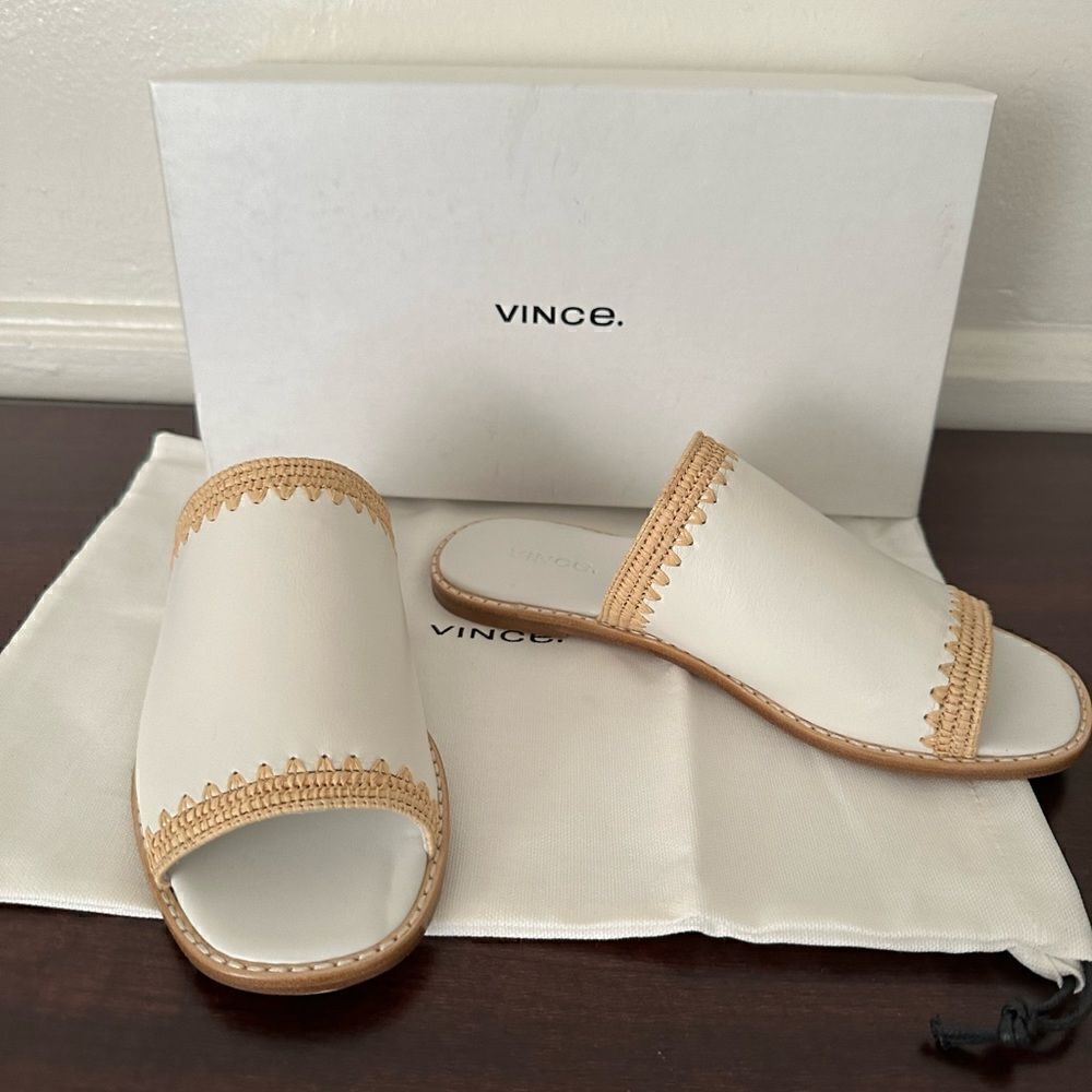 Vince Women’s slide top grain all leather open toe slip on sandals Sz 6, NIB